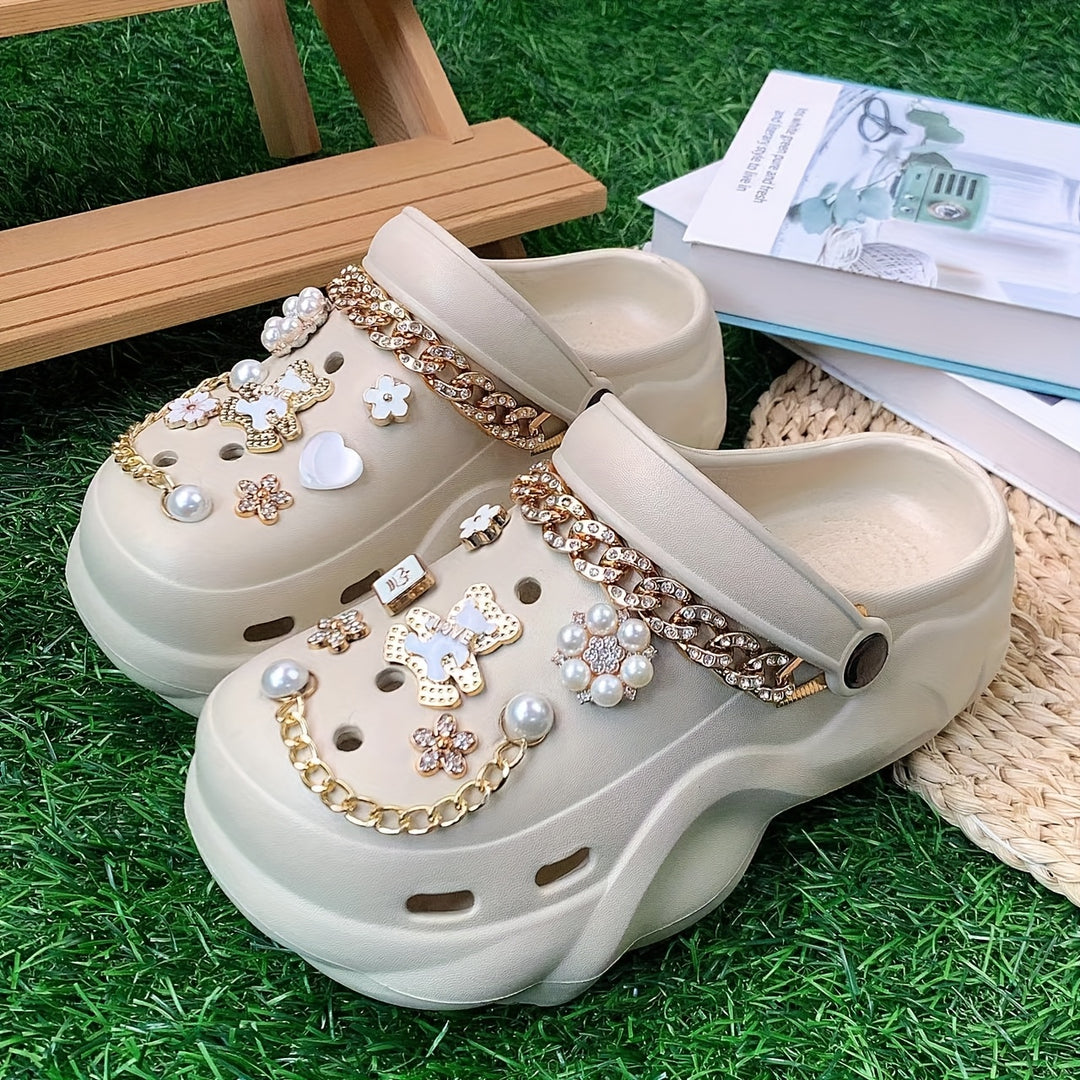 These Women'S Cross-Border EVA Are Stylish And Versatile for Summer, Featuring Double White Bear Decorations And Rhinestone Chains. They Are Perfect for Home, Beach Outings, Or Shopping.