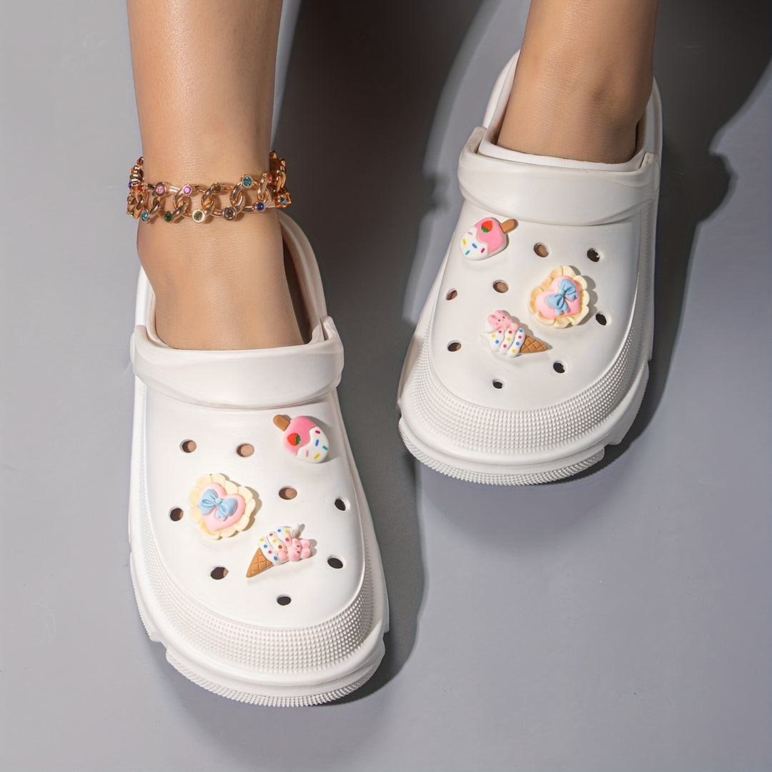 Women's Cute Cartoon Decor Clogs, Breathable Round Toe Slip On Shoes, Women's Comfortable Hole Shoes