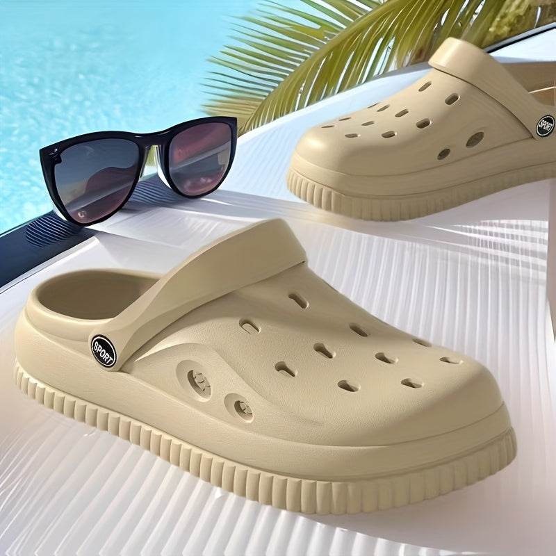 EVA Clogs, Breathable Solid Color Slip-On Sandals, Comfortable Flat Heel Beach Pool Shoes for Men and Women, Hole Shoes, Trendy