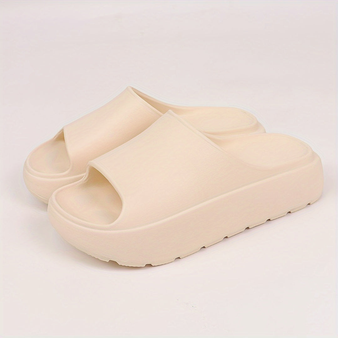 Solid Color Pillow Slides, Slip On Soft Sole Platform Casual Slides, Lightweight Non-slip Outdoor Slides