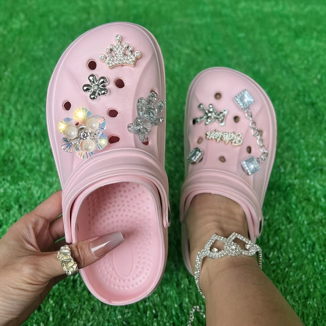 Breathable EVA Clogs for Couples - Casual Cartoon Design, All-Season Beach & Garden Sandals with Flat Sole
