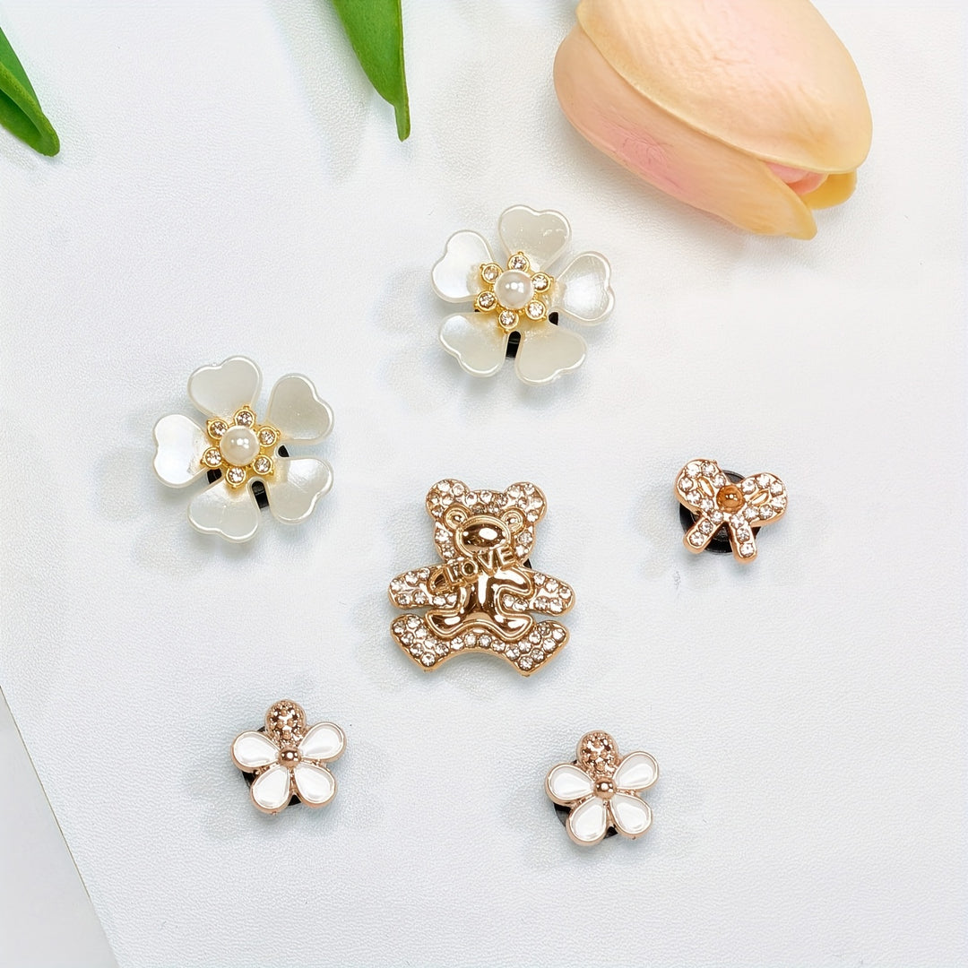 22/24pcs Ballet Girl Chain Charms Set, ABS Durable Material, Rhinestone Bear Flower Heart Garden Shoes Sandals Accessories, Perfect for Holiday Gifts