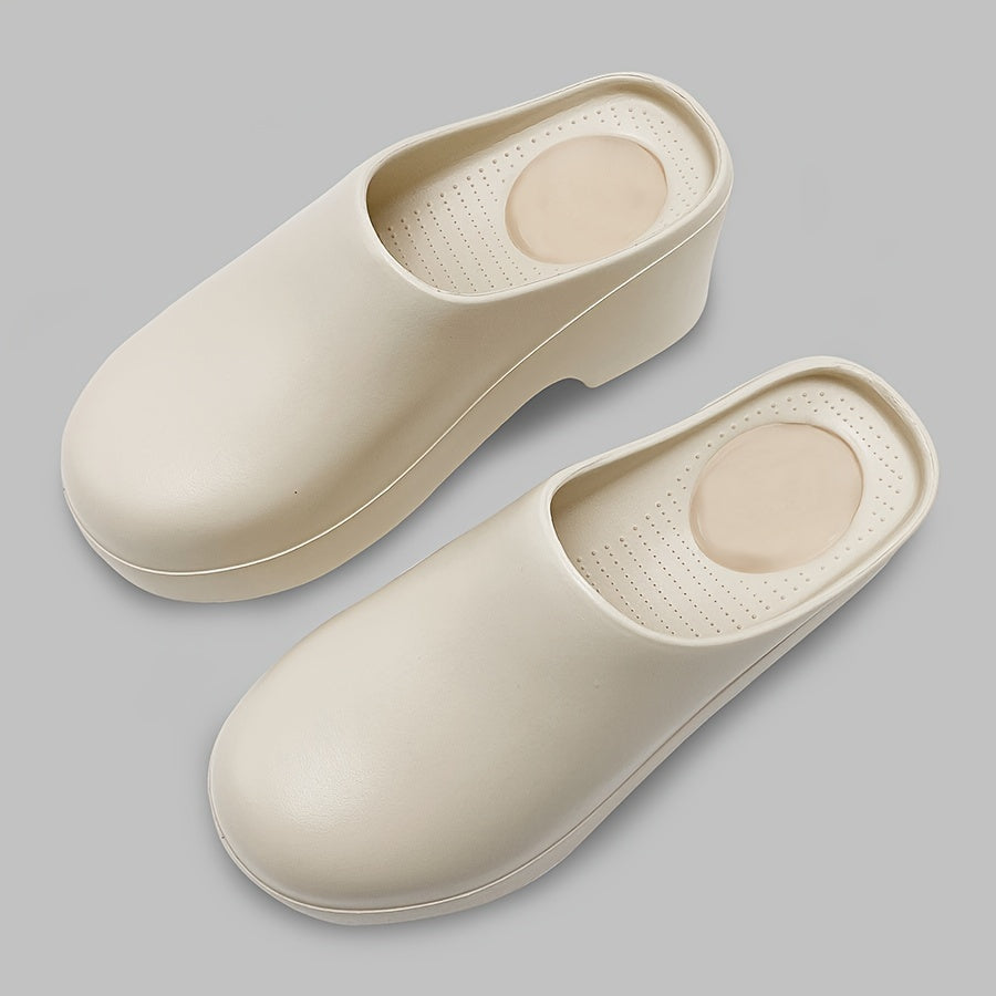 Minimalist EVA Heeled Mules for Women | All-Season Slip-On Round Toe Sandals with Mary-Jane Strap | Solid Color, Waterproof, Wear-Resistant, Mid-Heel Block with Cushioned Insole