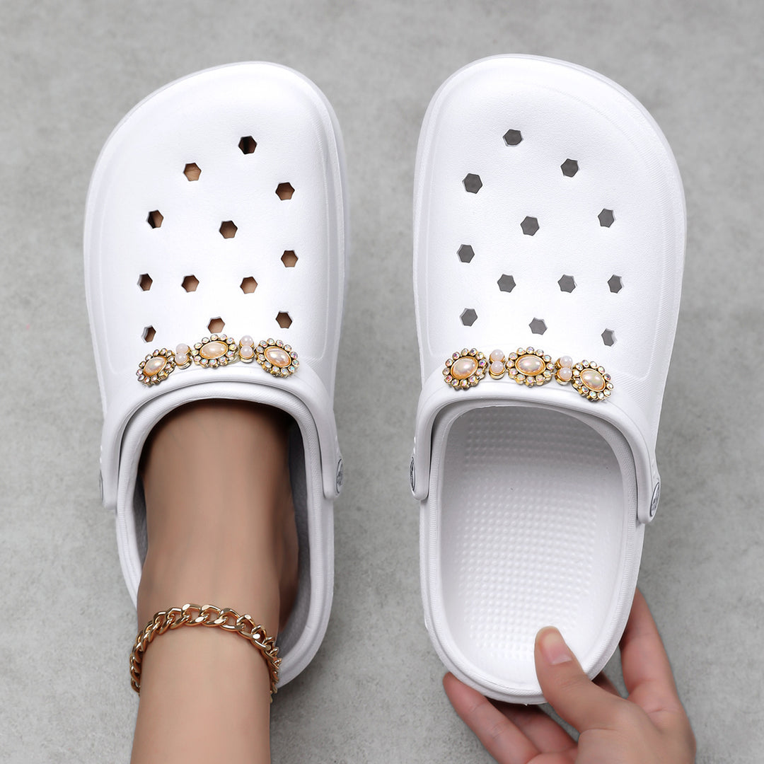 1pc Fashionable Women'S Clogs - EVA Soft-Sole, Non-Slip Comfortable & Lightweight Shoes with Floral Embellishments, Perfect for Home & Outing, All Seasons, Hand Washable, CIVHOM Brand, Home Comfort Shoes|Floral Embellished Sh
