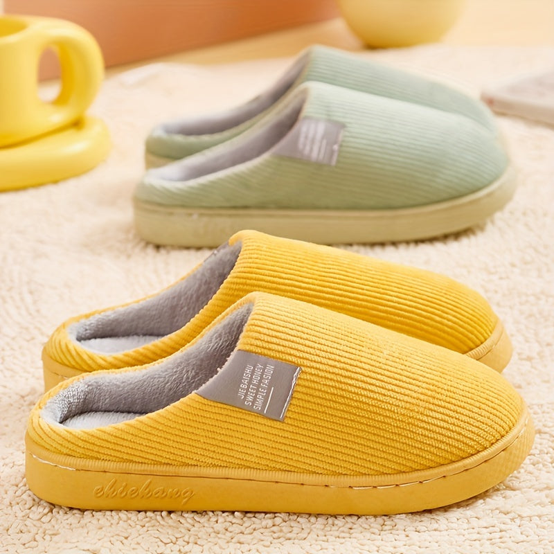 Cozy Women's Indoor Slippers - Soft Fabric Lining, Ribbed Texture, EVA Sole, Easy Slip-On, All-Season Comfort in Yellow, Pink, Green, Beige & Blue, House Slippers