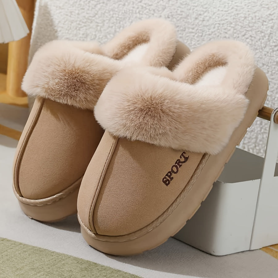 Sport Style Faux Deer Velvet Slippers, Casual Solid Color, Winter Season, Hand Washable, Slip-on Design with EVA Sole and Fabric Insole