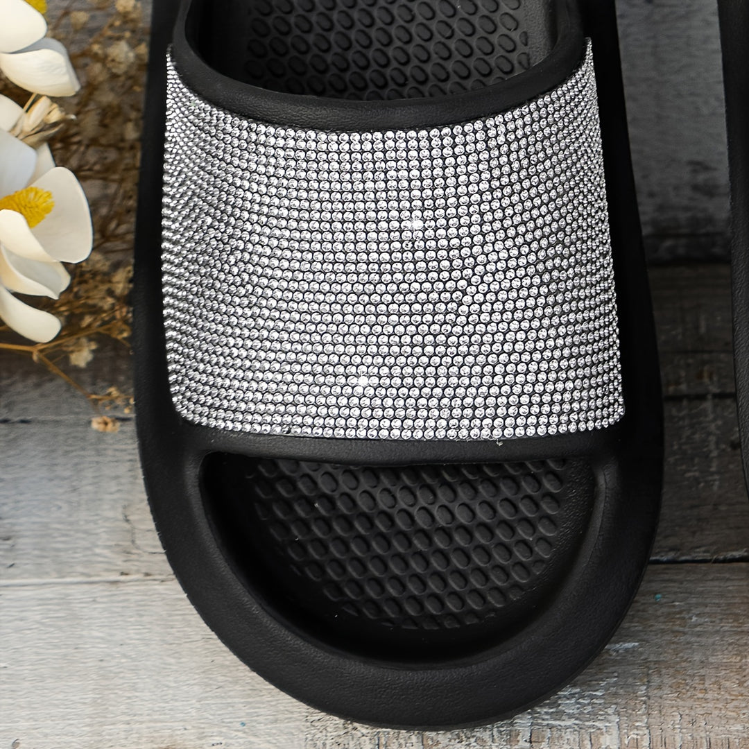 Women's Sparkling Rhinestone Pink Slides - Non-Slip, Durable EVA Material, Open-Toe Indoor/Outdoor Slippers with Soft Sole - Retro Fashion, All-Season Comfort, Casual Slippers | Open Toe Slippers | EVA Sandals
