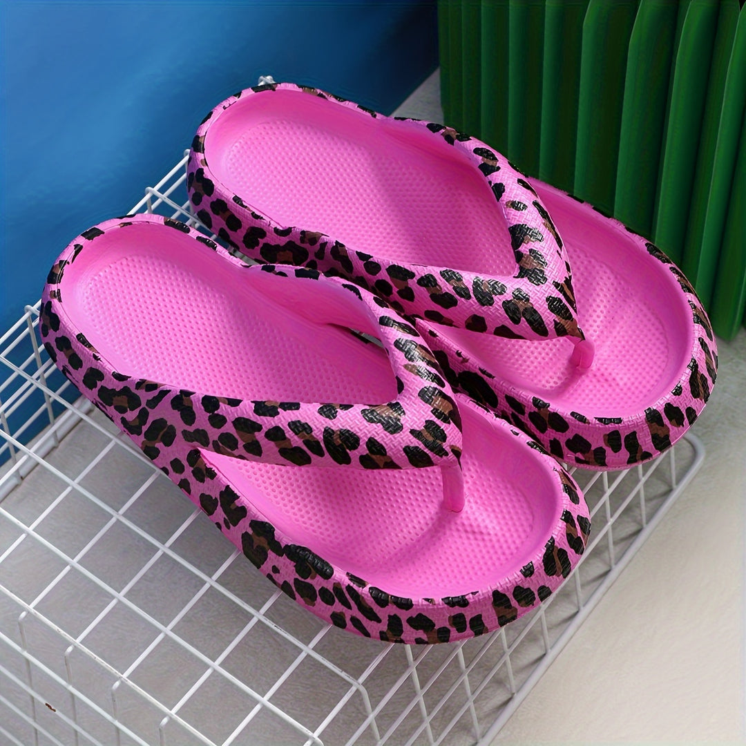 Leopard Print EVA Flip Flops, Fashion Soft Sole Wear-resistant Pillow Slides, Indoor & Outdoor Beach Shoes