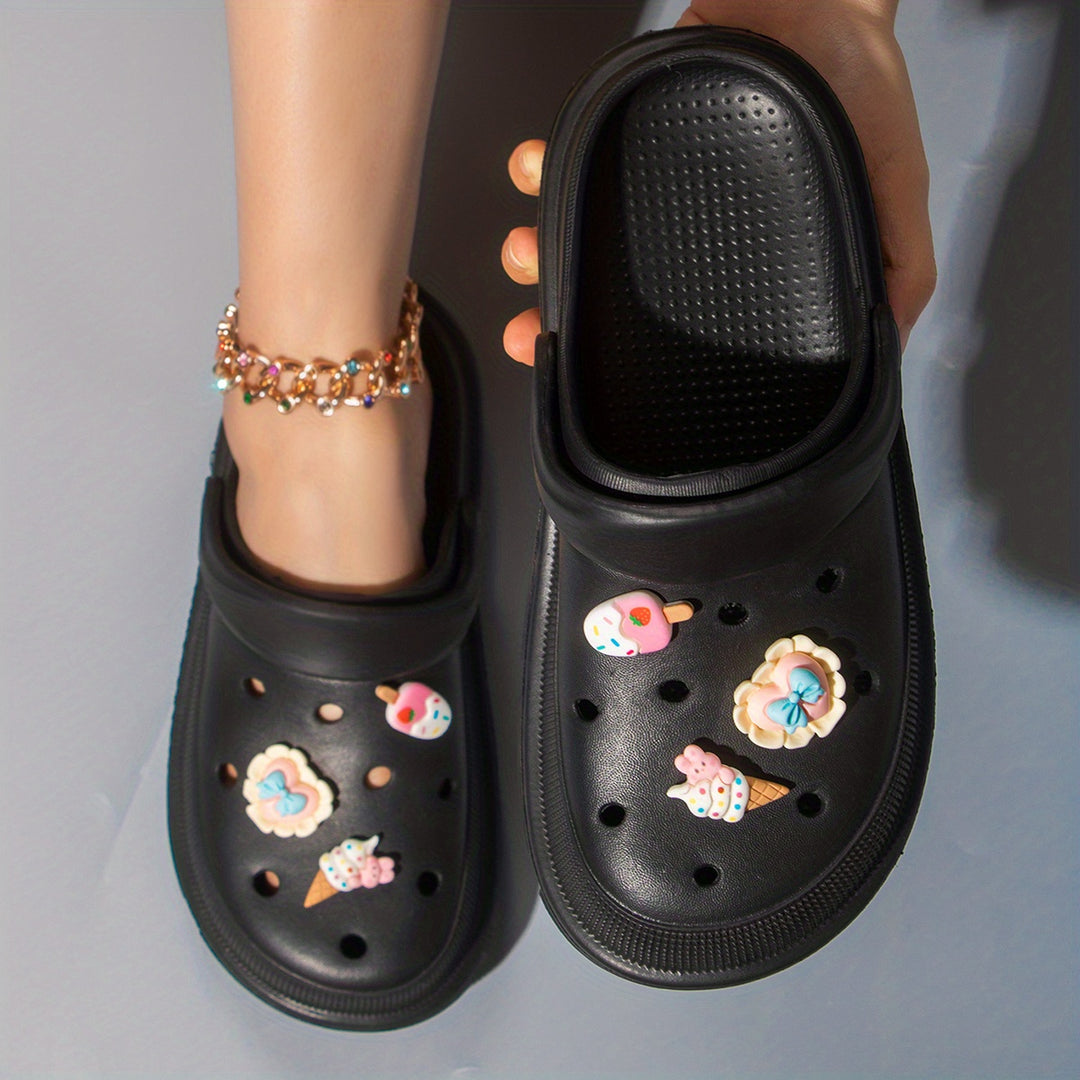 Women's Cute Cartoon Decor Clogs, Breathable Round Toe Slip On Shoes, Women's Comfortable Hole Shoes