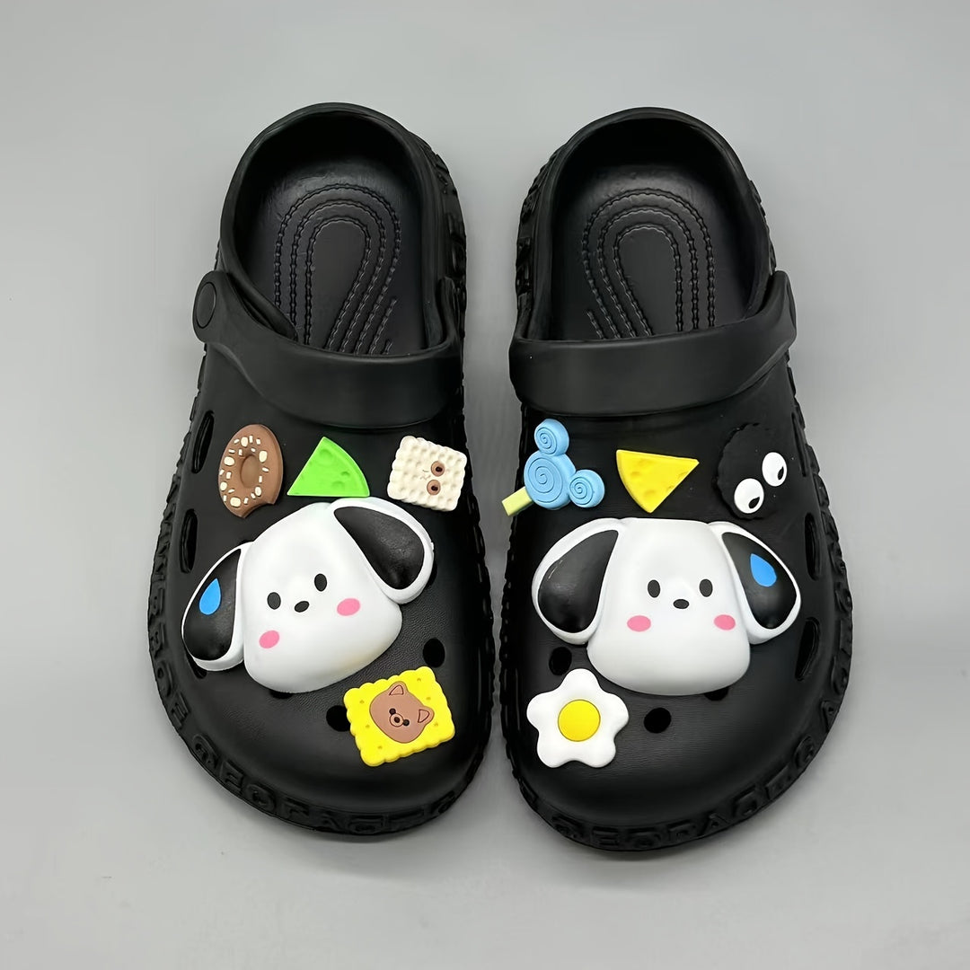 Women's Kawaii Dit Decor Clogs, Soft Sole Lightweight Closed Toe Beach Shoes, Breathable Hollow Out Garden Clogs