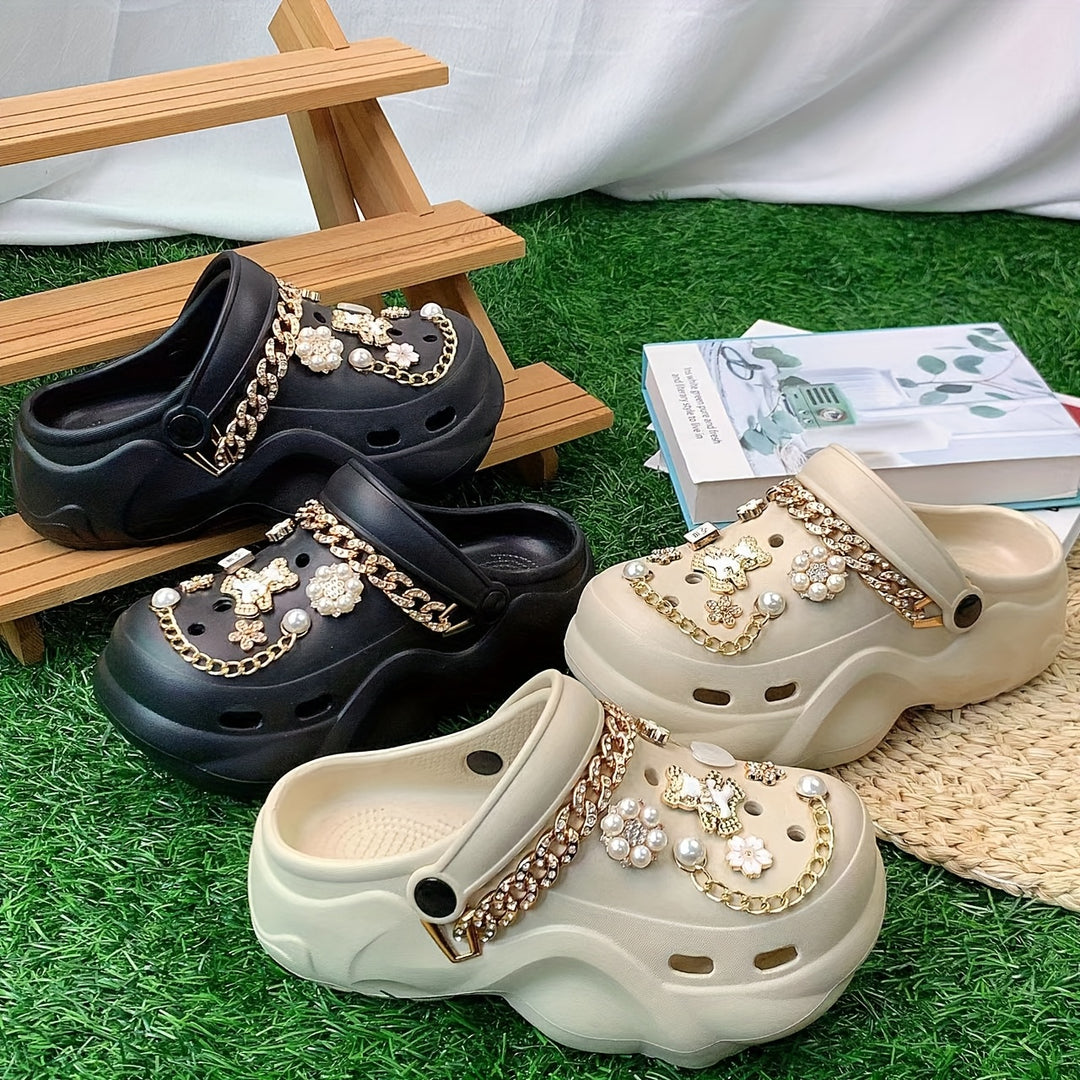 These Women'S Cross-Border EVA Are Stylish And Versatile for Summer, Featuring Double White Bear Decorations And Rhinestone Chains. They Are Perfect for Home, Beach Outings, Or Shopping.