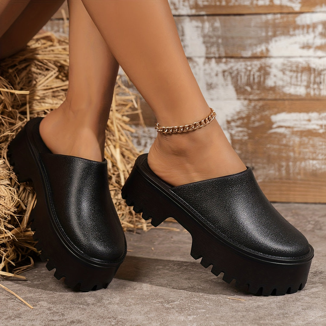 [Outdoor Adventures] Women's Stylish Beige Slip-On Platform Sandals - Waterproof, Non-Slip Thick Sole, Round Toe EVA Material, All-Season Comfort Shoes for Outdoor Wear, Versatile Comfort Shoes | Chic Slipon Sandals | EVA Mat