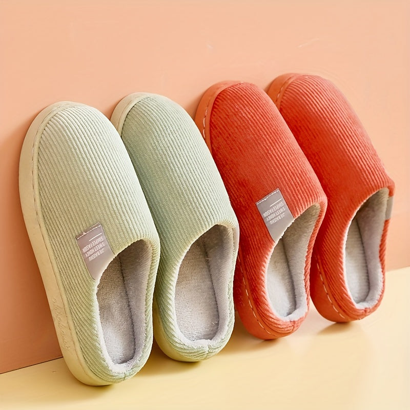 Cozy Women's Indoor Slippers - Soft Fabric Lining, Ribbed Texture, EVA Sole, Easy Slip-On, All-Season Comfort in Yellow, Pink, Green, Beige & Blue, House Slippers