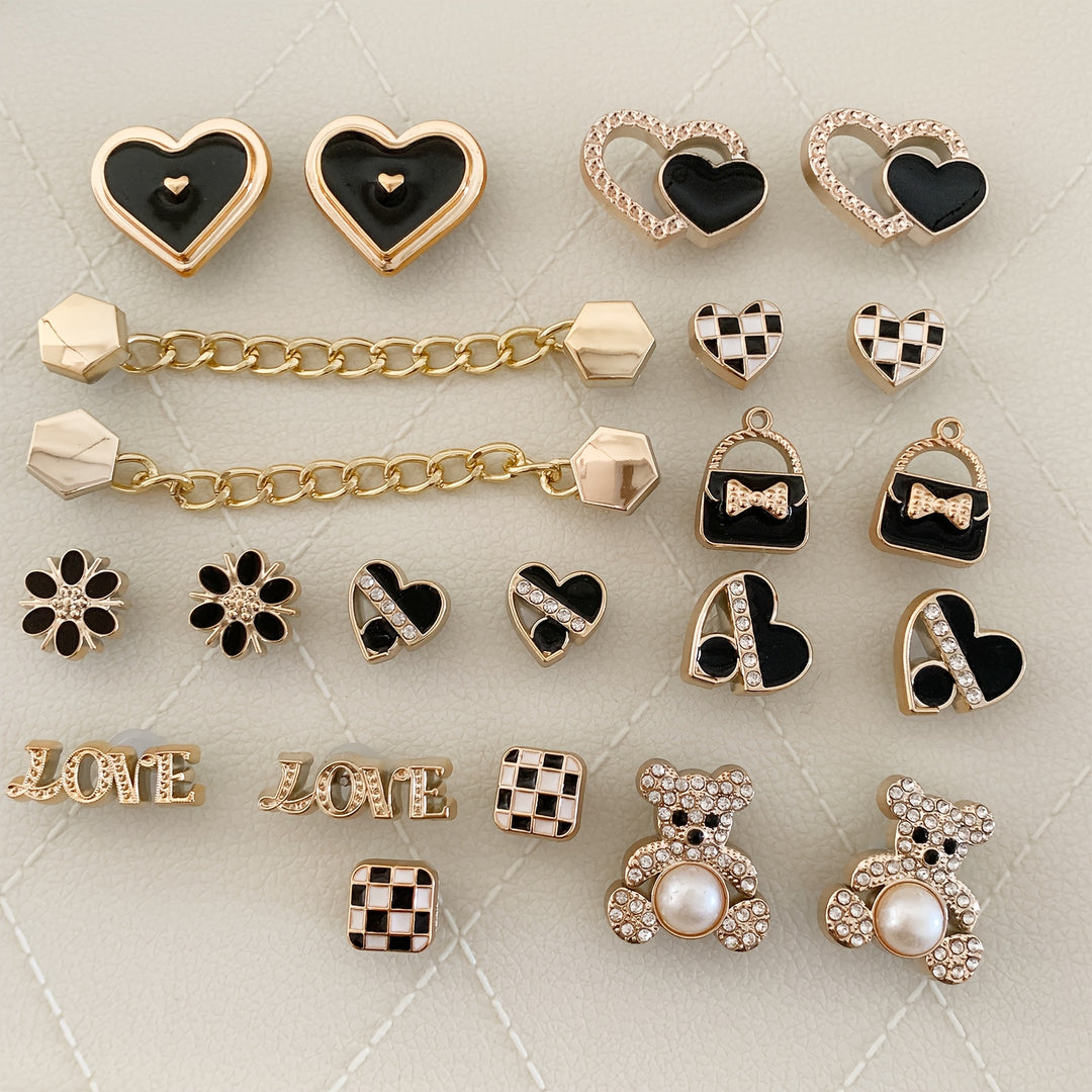 22pcs/set Decorative Shoe Charms Set, Bear Love Shoe Accessories, Detachable DlY Shoes Accessories