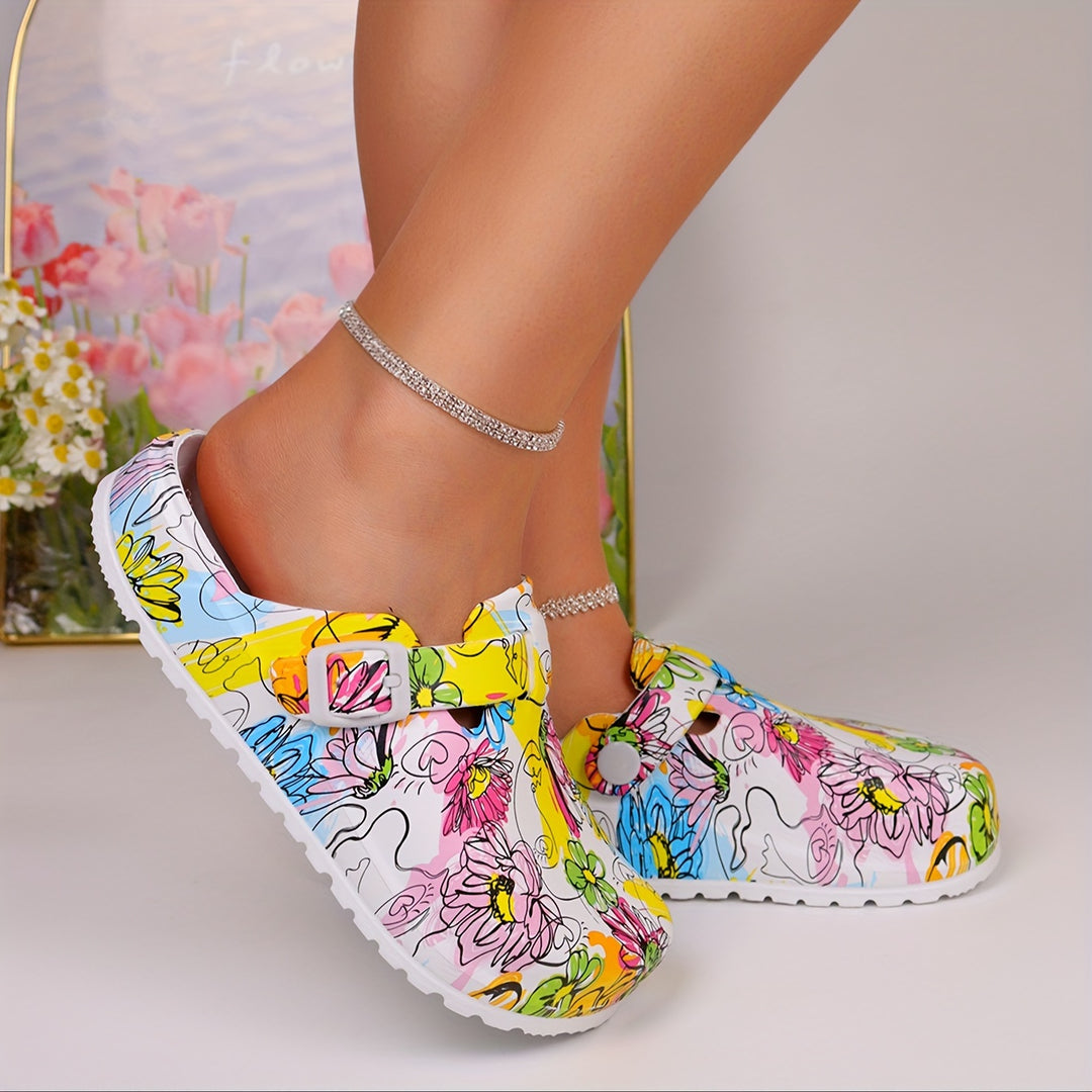 Womens Clog Shoes - Stylish Buckle Strap Flat Sandals - Comfortable Adjustable & Easy-On, Perfect For Everyday Wear
