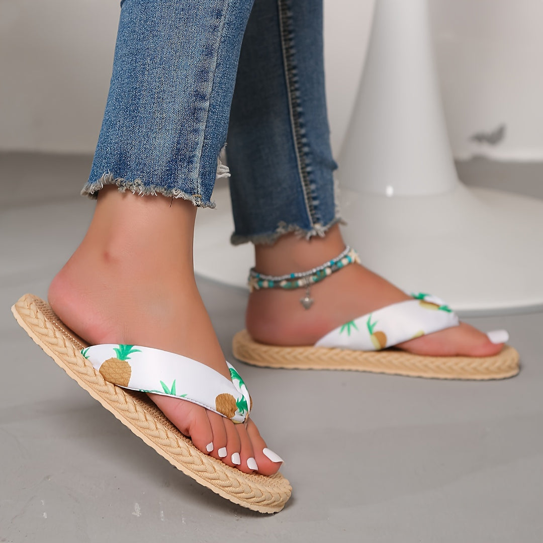 Women's Flower Pattern Flip Flops, Casual Clip Toe Summer Shoes, Lightweight Beach Shoes