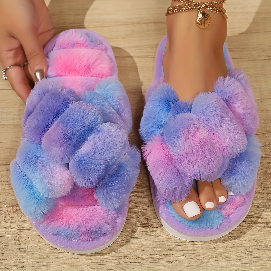 Cute Caterpillar-Shaped Open-Toe Cross-Strap Fuzzy Slippers for Women, Indoor Non-Slip Home Slippers with a Stylish And High-End Feel.