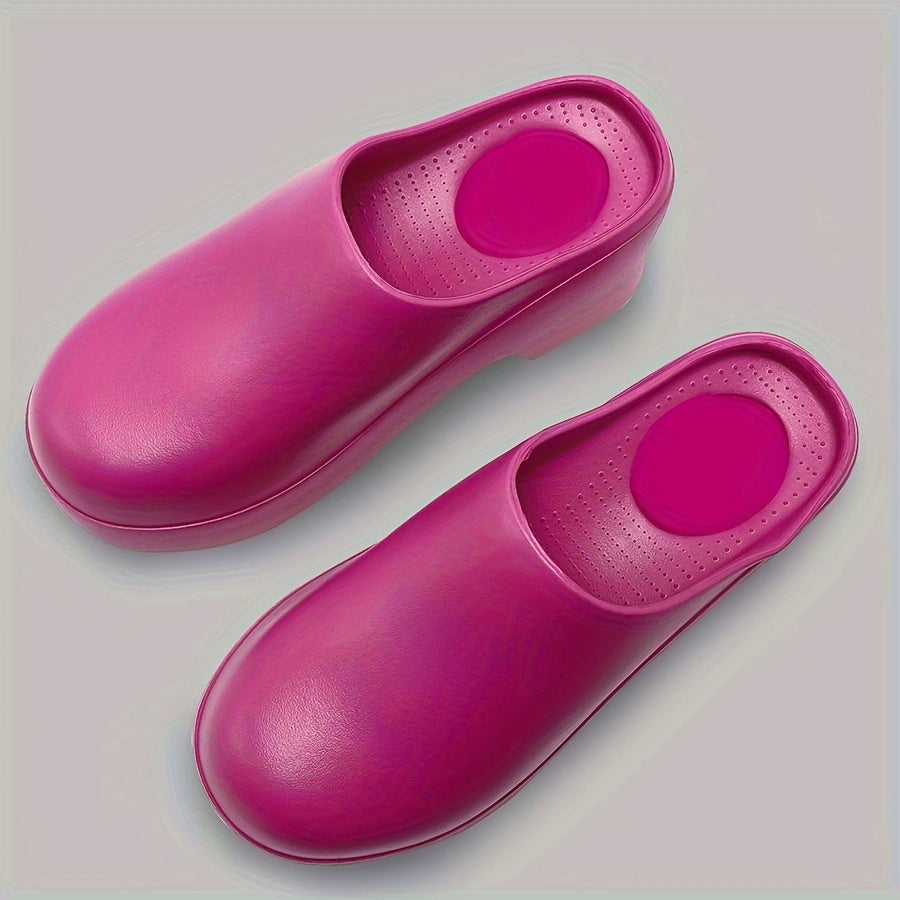 Minimalist EVA Heeled Mules for Women | All-Season Slip-On Round Toe Sandals with Mary-Jane Strap | Solid Color, Waterproof, Wear-Resistant, Mid-Heel Block with Cushioned Insole