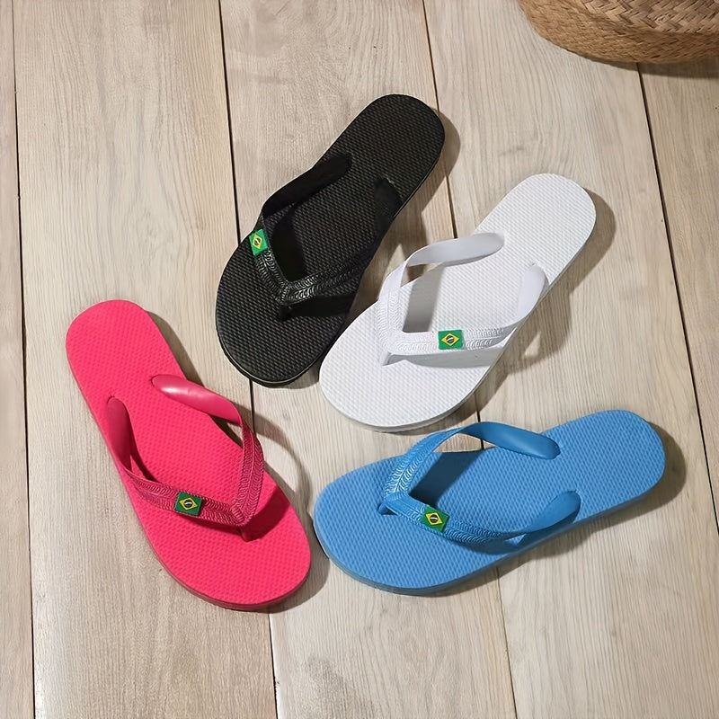 Women'S Brazilian Flag Pattern Flip-Flops, Fashionable Summer Beach Flat Sandals, Casual Indoor & Outdoor Slippers with TPU Upper, EVA Sole & Insole, Strappy Sandals