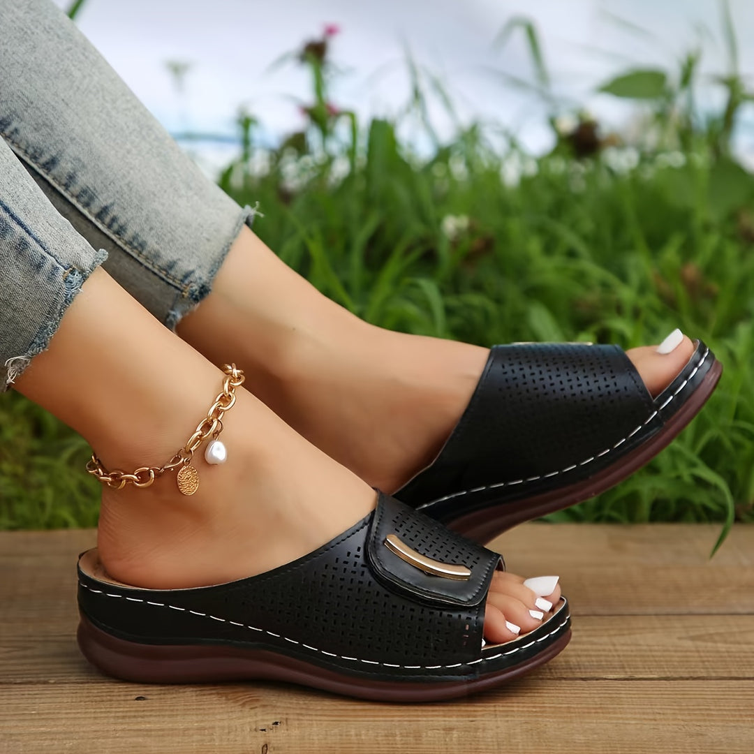 Women's Orthopedic Open Toe Sandals, Summer Vintage Slip-On Slides With Low Heel, Casual Platform Shoes With Arch Support, Comfort Walking