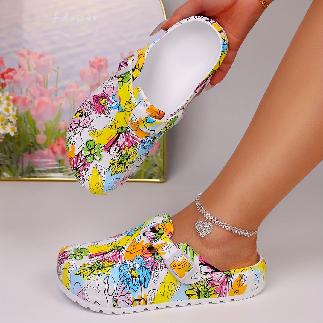 Womens Clog Shoes - Stylish Buckle Strap Flat Sandals - Comfortable Adjustable & Easy-On, Perfect For Everyday Wear