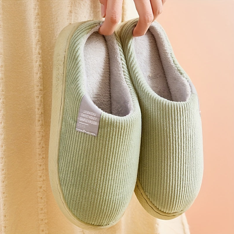 Cozy Women's Indoor Slippers - Soft Fabric Lining, Ribbed Texture, EVA Sole, Easy Slip-On, All-Season Comfort in Yellow, Pink, Green, Beige & Blue, House Slippers