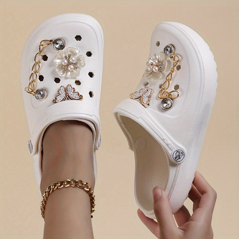 1pc Fashionable Women'S Clogs - EVA Soft-Sole, Non-Slip Comfortable & Lightweight Shoes with Floral Embellishments, Perfect for Home & Outing, All Seasons, Hand Washable, CIVHOM Brand, Home Comfort Shoes|Floral Embellished Sh