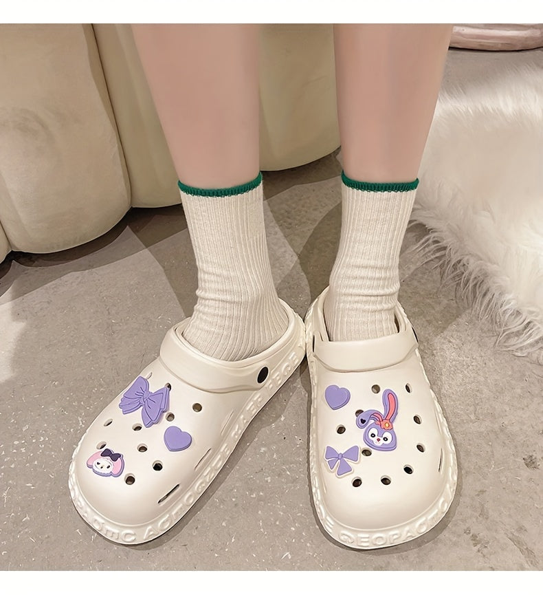 Women's Kawaii Dit Decor Clogs, Soft Sole Lightweight Closed Toe Beach Shoes, Breathable Hollow Out Garden Clogs
