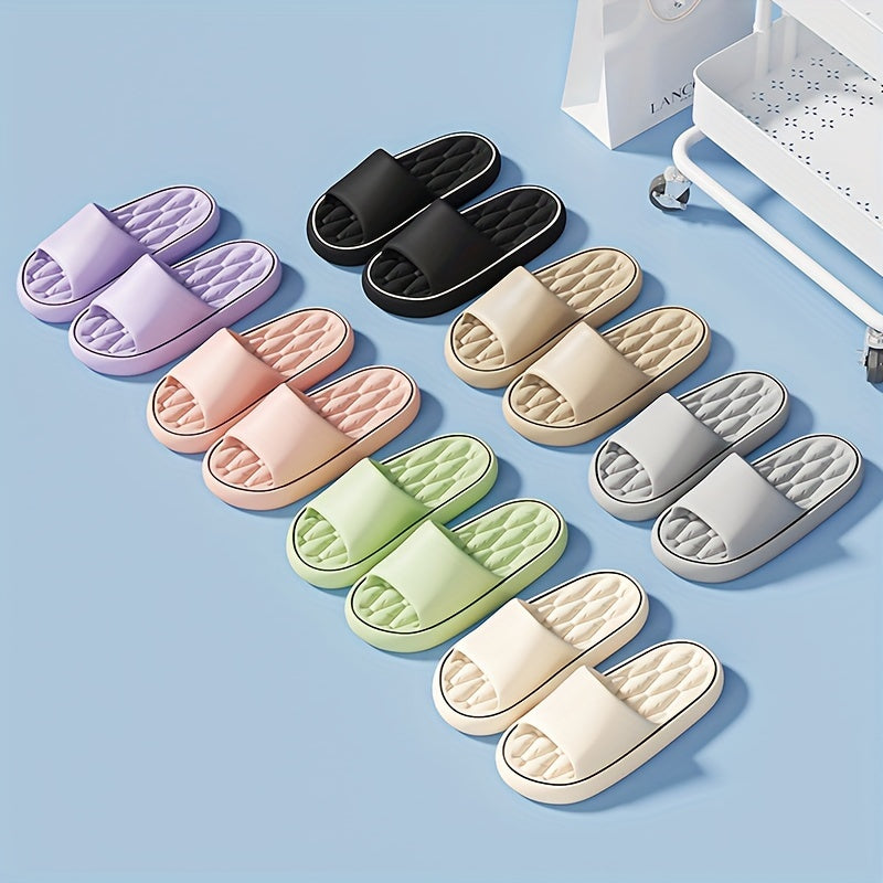 Unisex Solid Colour Open Toe Breathable Slippers, Comfy Non Slip Casual EVA Slides For Men's & Women's Indoor Activities