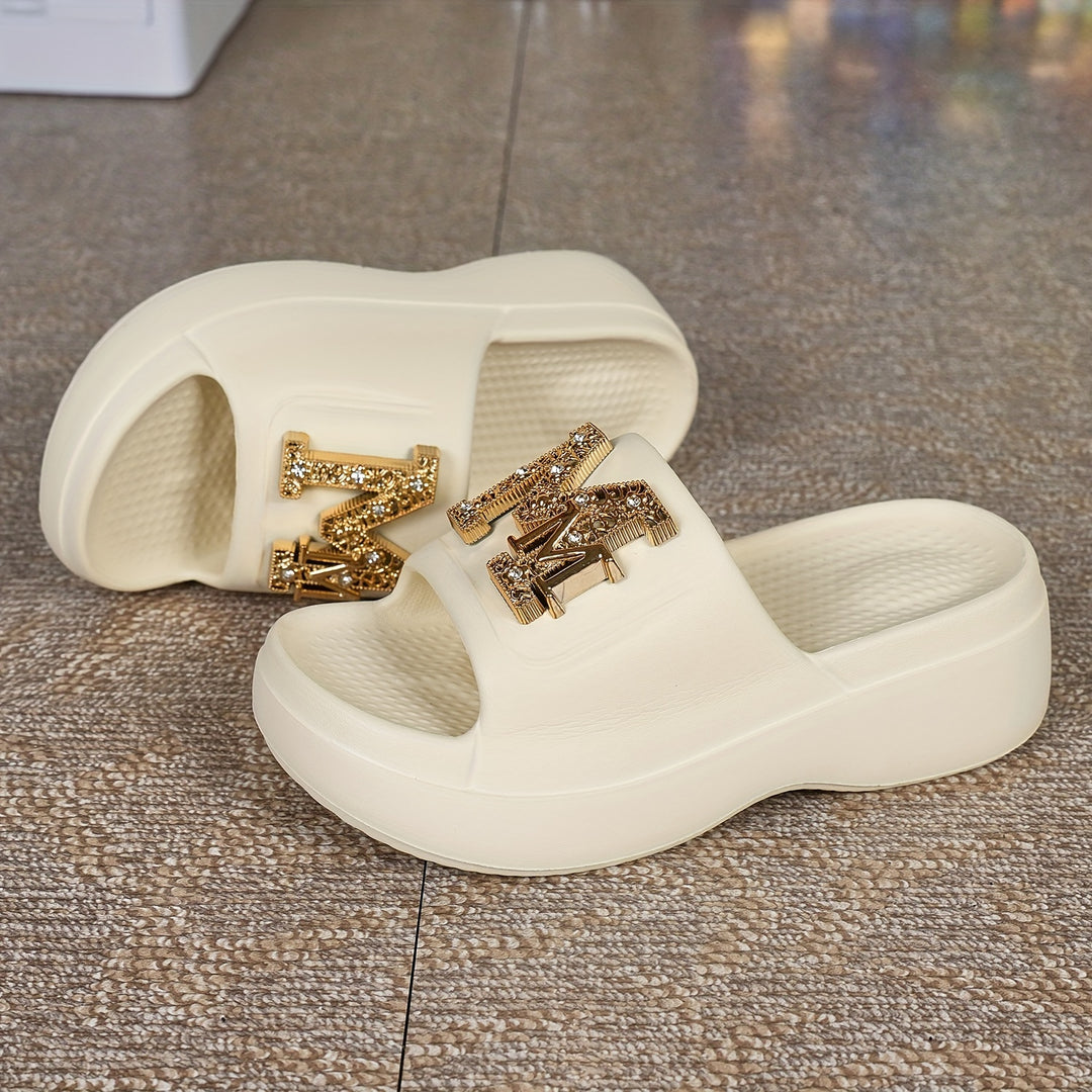 Chic Women's Summer Slides - Thick Sole, Open Toe, Non-Slip EVA Sandals for Indoor & Outdoor Wear