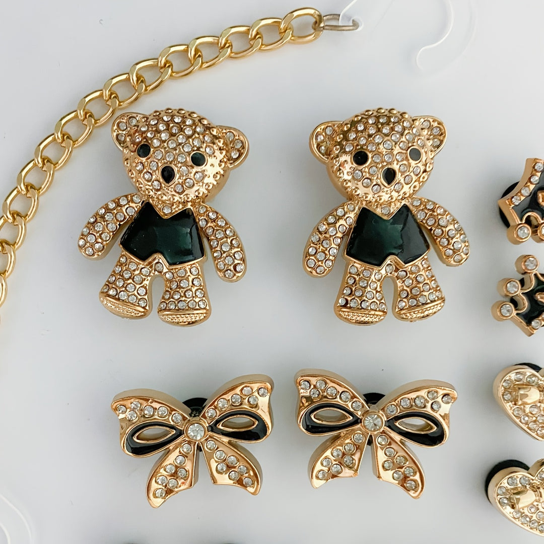 20pcs DIY Removable Rhinestone Charms Set, ABS Bear & Butterfly Shoe Accessories, Versatile Decorative Buckles for Shoes and Bags, Festive Gift Jewelry