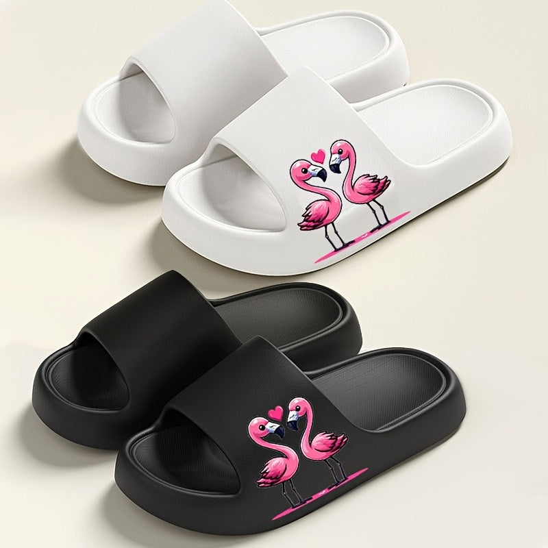 Women's Cute Pink Flamingo EVA Slides - Comfy Thick Sole Indoor Bathroom Shoes, Non-Slip & Odor-Resistant, Elegant Cartoon Design for Summer Home Use