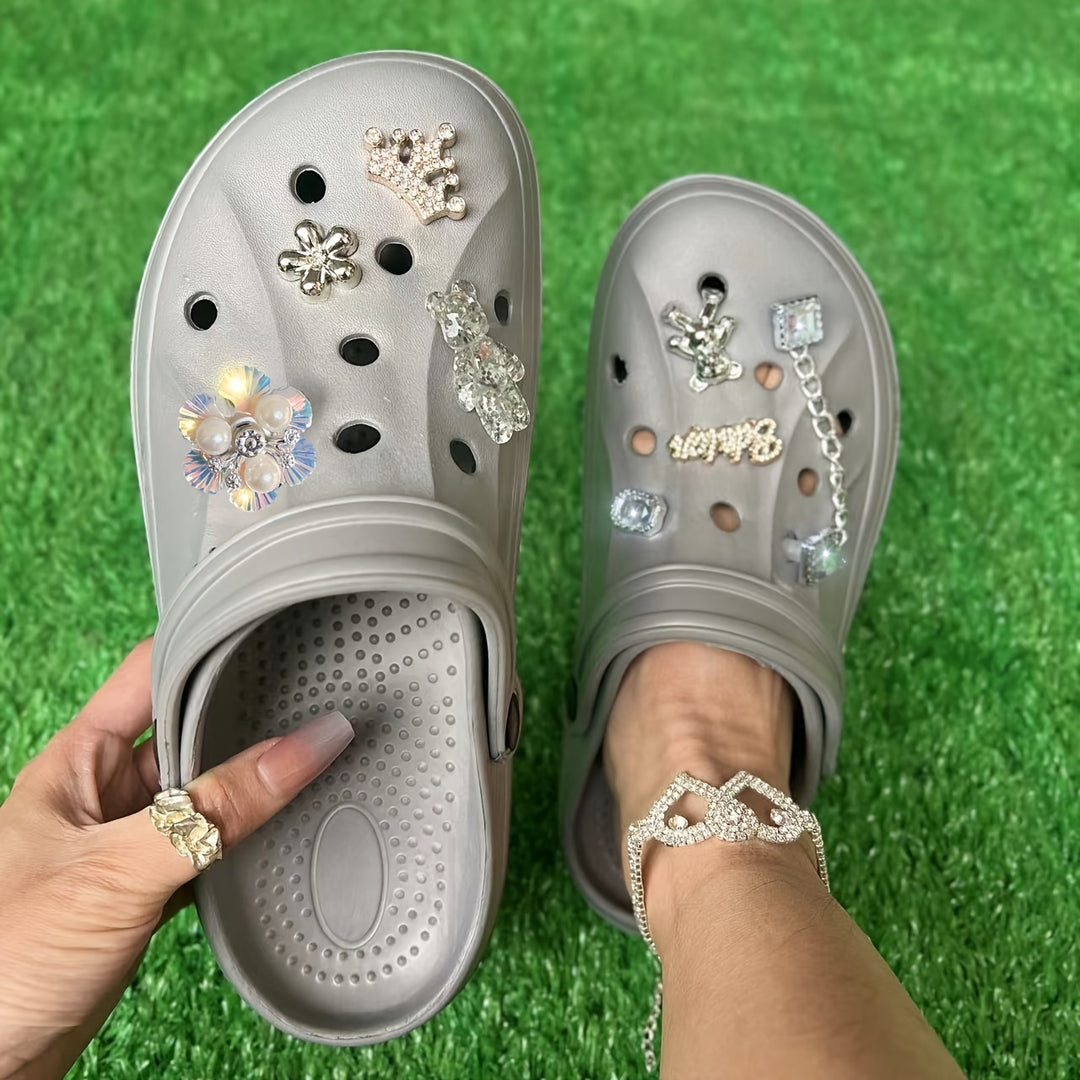 Breathable EVA Clogs for Couples - Casual Cartoon Design, All-Season Beach & Garden Sandals with Flat Sole