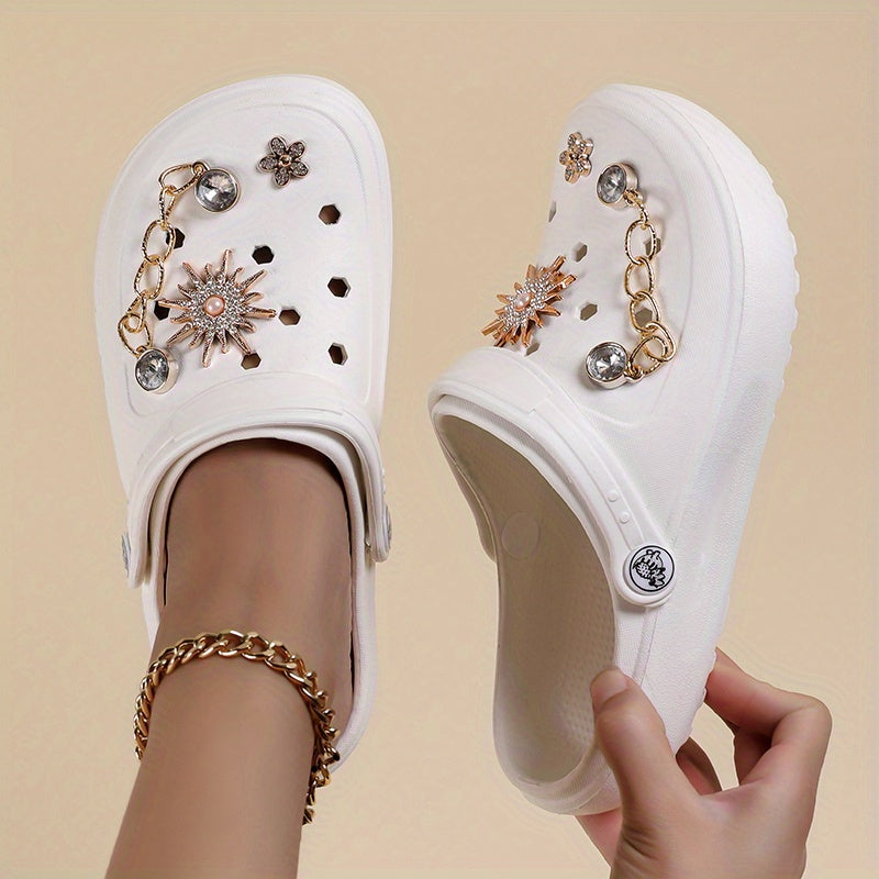 1pc Fashionable Women'S Clogs - EVA Soft-Sole, Non-Slip Comfortable & Lightweight Shoes with Floral Embellishments, Perfect for Home & Outing, All Seasons, Hand Washable, CIVHOM Brand, Home Comfort Shoes|Floral Embellished Sh