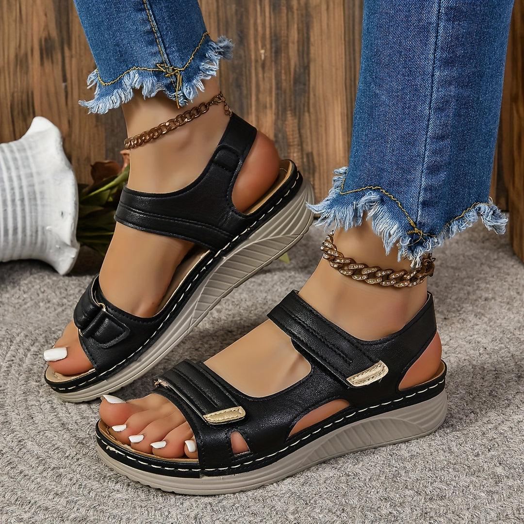 Women's Comfort Platform Sandals, Adjustable Soft Sole Casual Summer Shoes With Arch Support, Stylish Outdoor Footwear