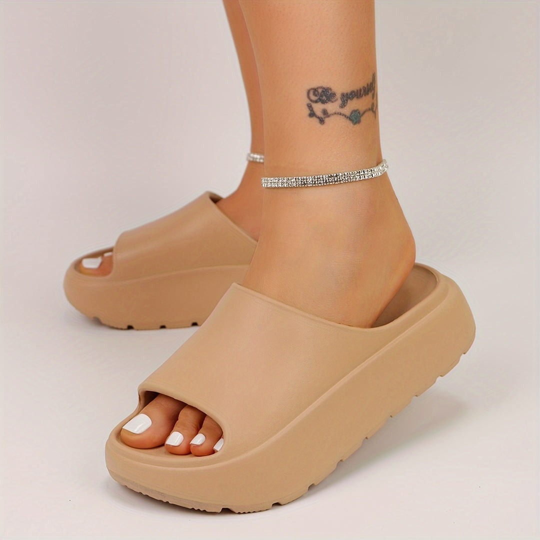 Solid Color Pillow Slides, Slip On Soft Sole Platform Casual Slides, Lightweight Non-slip Outdoor Slides