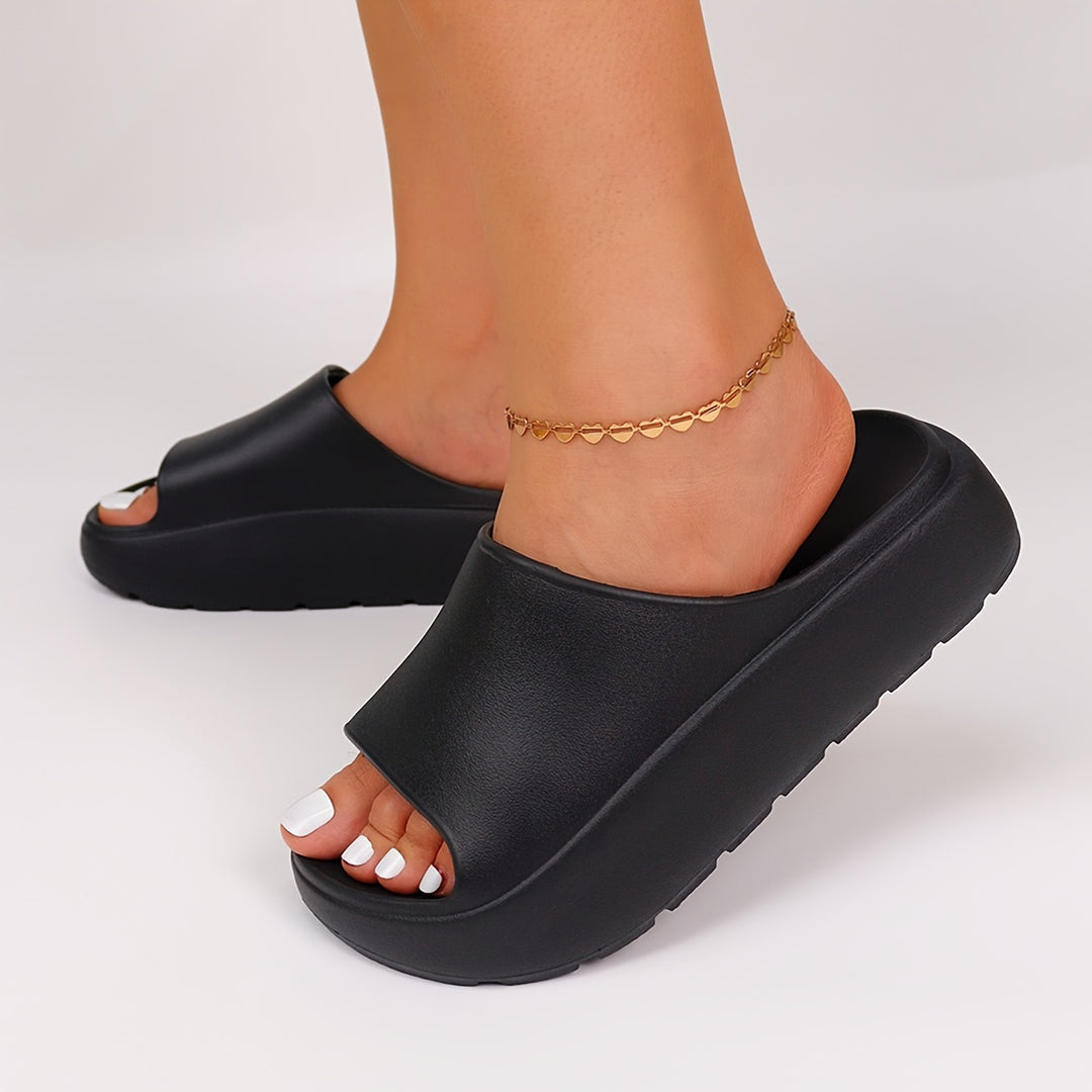Solid Color Pillow Slides, Slip On Soft Sole Platform Casual Slides, Lightweight Non-slip Outdoor Slides