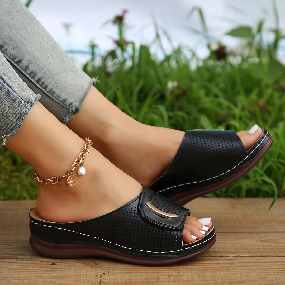 Women's Orthopedic Open Toe Sandals, Summer Vintage Slip-On Slides With Low Heel, Casual Platform Shoes With Arch Support, Comfort Walking