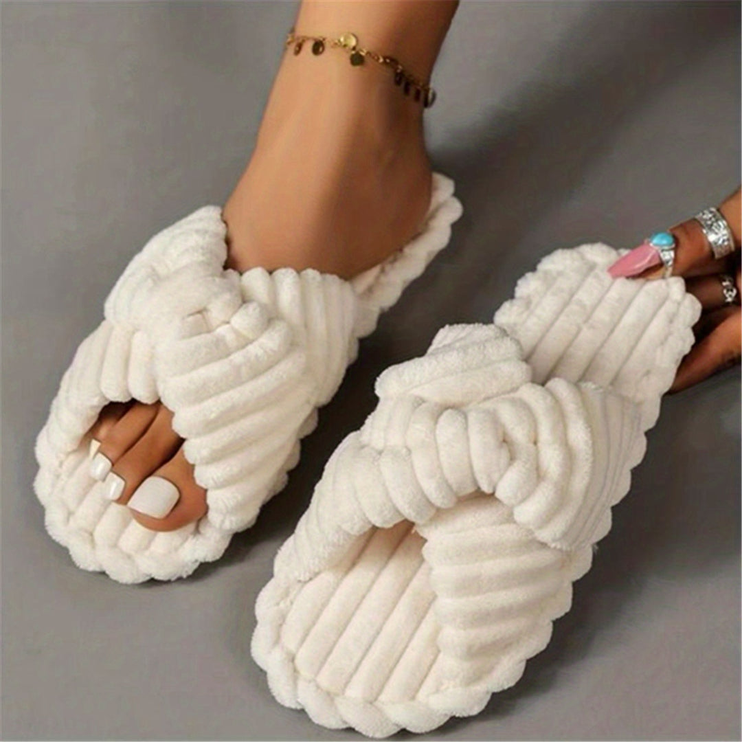 Women's Solid Color Home Slippers, Open Toe Cross Strap Bedroom Shoes, Comfortable Indoor Slippers