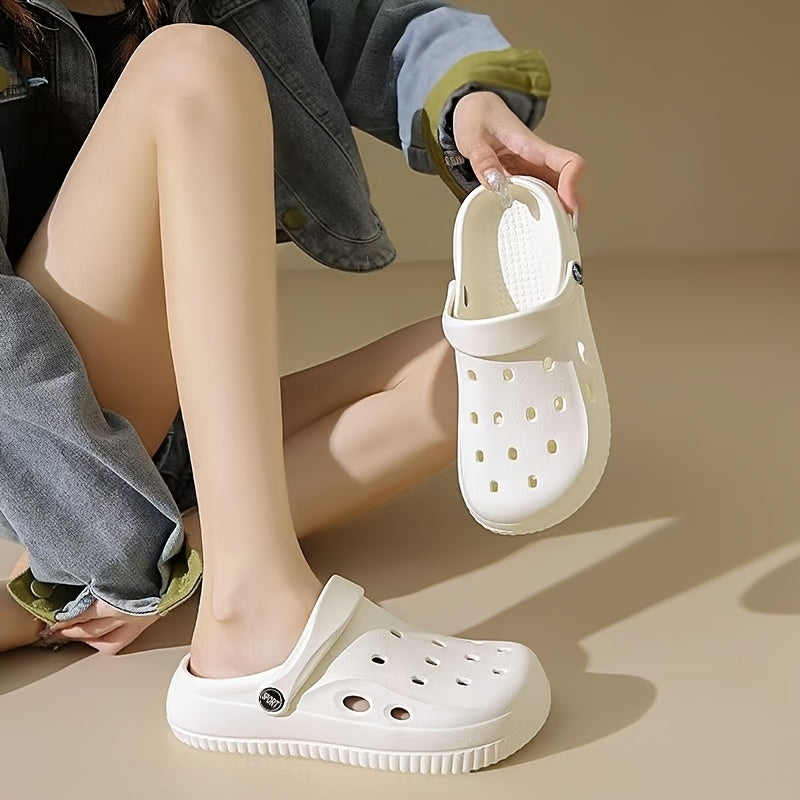 EVA Clogs, Breathable Solid Color Slip-On Sandals, Comfortable Flat Heel Beach Pool Shoes for Men and Women, Hole Shoes, Trendy