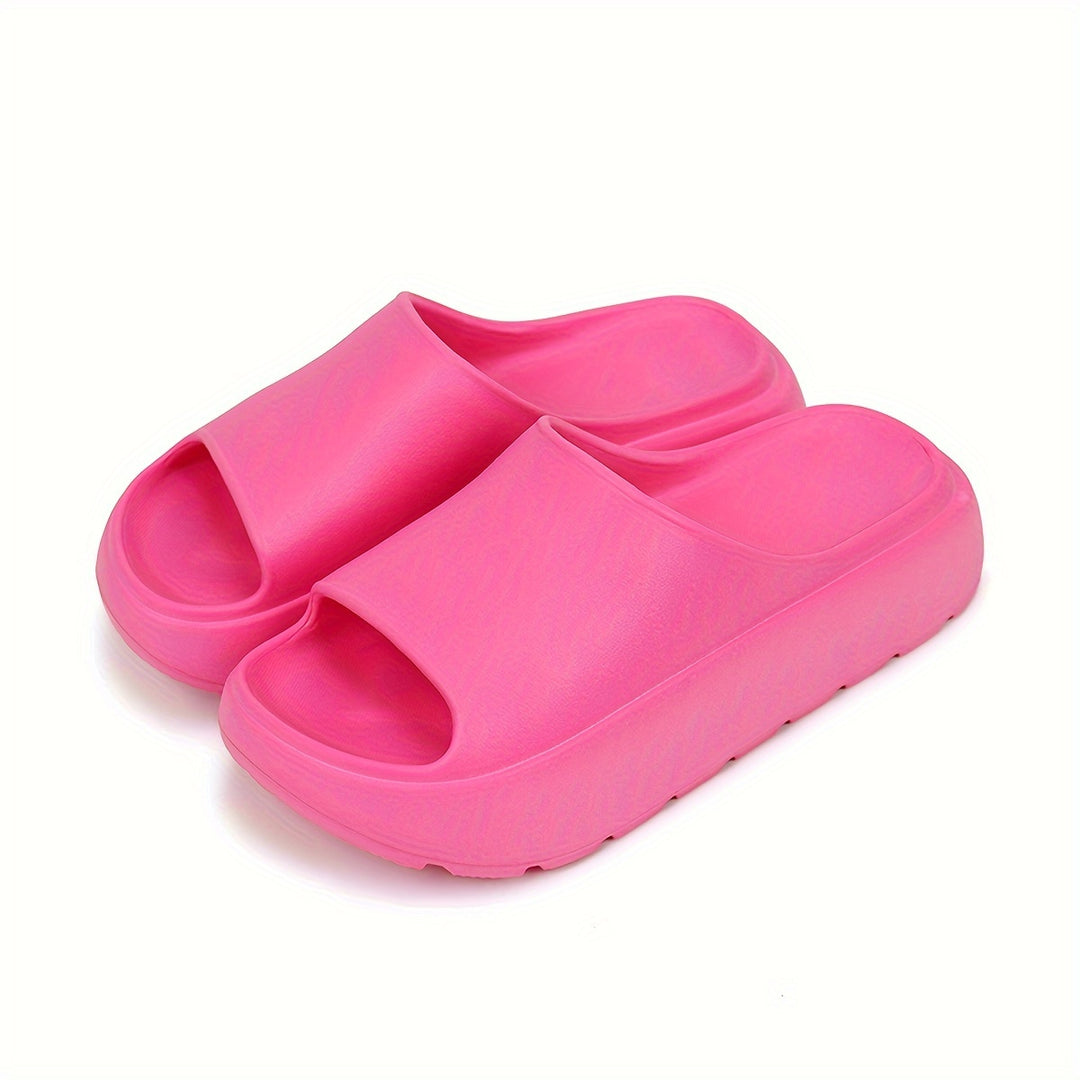Solid Color Pillow Slides, Slip On Soft Sole Platform Casual Slides, Lightweight Non-slip Outdoor Slides