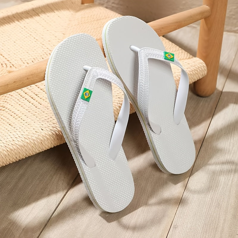 Women'S Brazilian Flag Pattern Flip-Flops, Fashionable Summer Beach Flat Sandals, Casual Indoor & Outdoor Slippers with TPU Upper, EVA Sole & Insole, Strappy Sandals