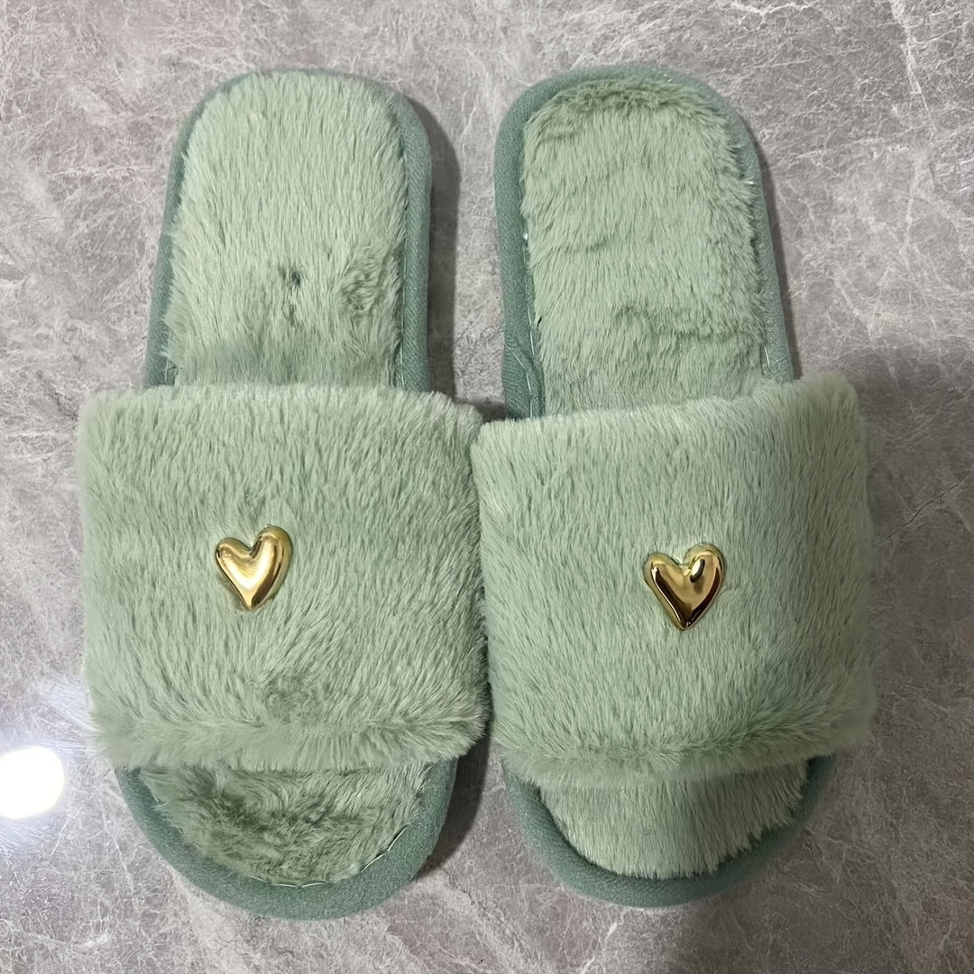 New high-end fashion love-decorated plush slippers for women with open toes, soft and comfortable, lightweight, suitable for bedroom, living room, home, suitable for all seasons