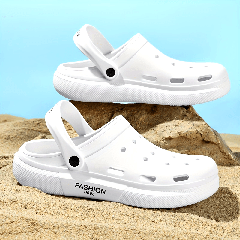 Fashion Crocs - Breathable & Comfortable EVA Sandals, Soft Sole Casual Beach Shoes for Men & Women, All-Season Wear, Round Toe Design, White