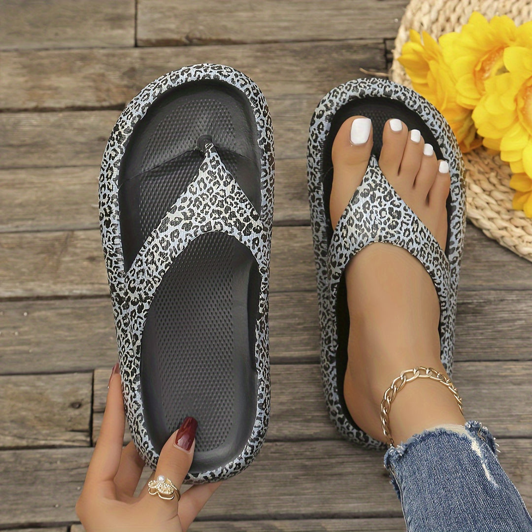Leopard Print EVA Flip Flops, Fashion Soft Sole Wear-resistant Pillow Slides, Indoor & Outdoor Beach Shoes