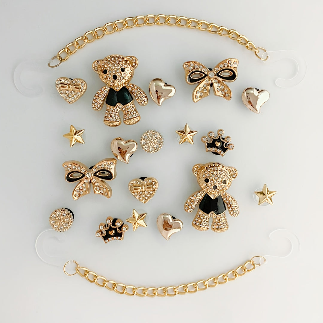 20pcs DIY Removable Rhinestone Charms Set, ABS Bear & Butterfly Shoe Accessories, Versatile Decorative Buckles for Shoes and Bags, Festive Gift Jewelry