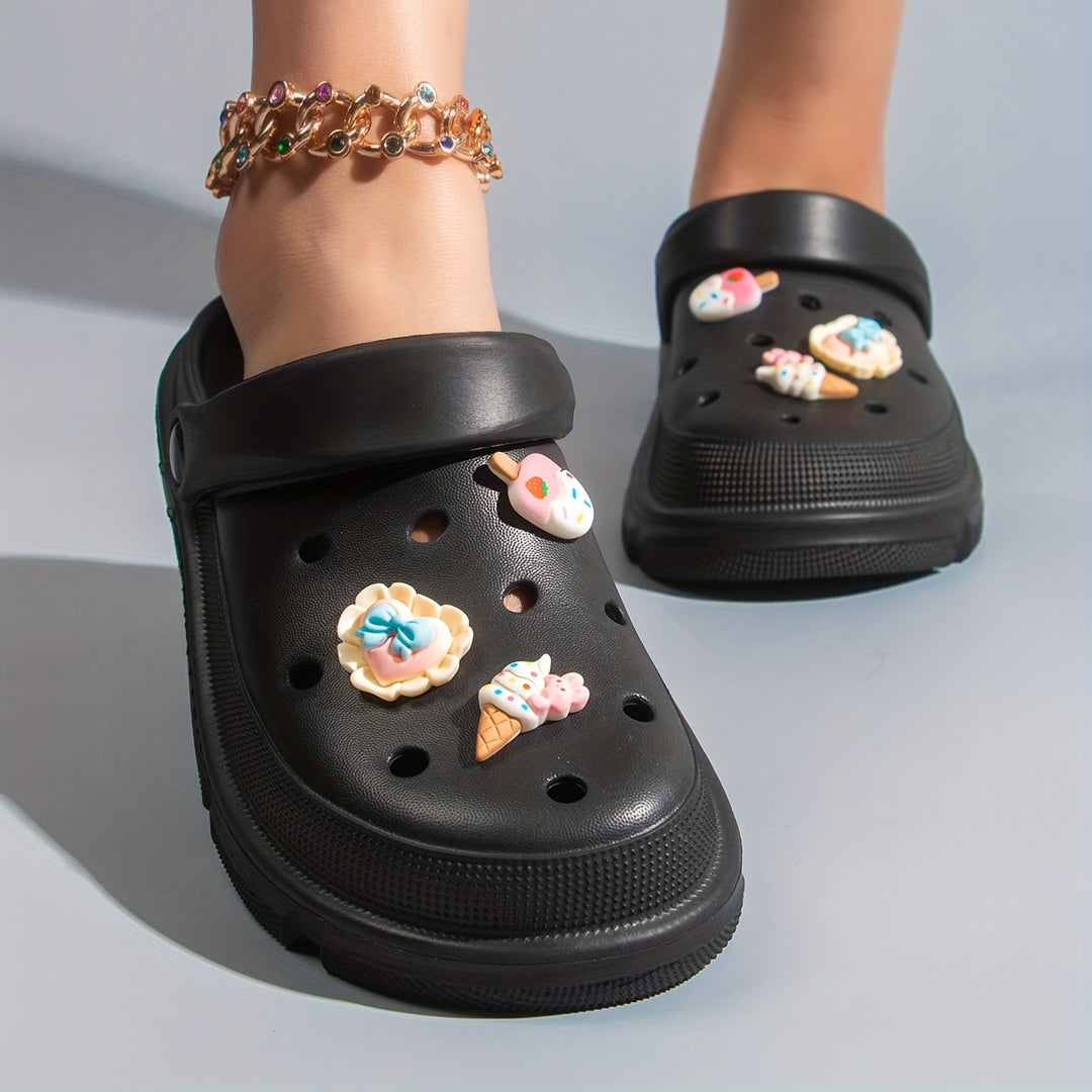 Women's Cute Cartoon Decor Clogs, Breathable Round Toe Slip On Shoes, Women's Comfortable Hole Shoes