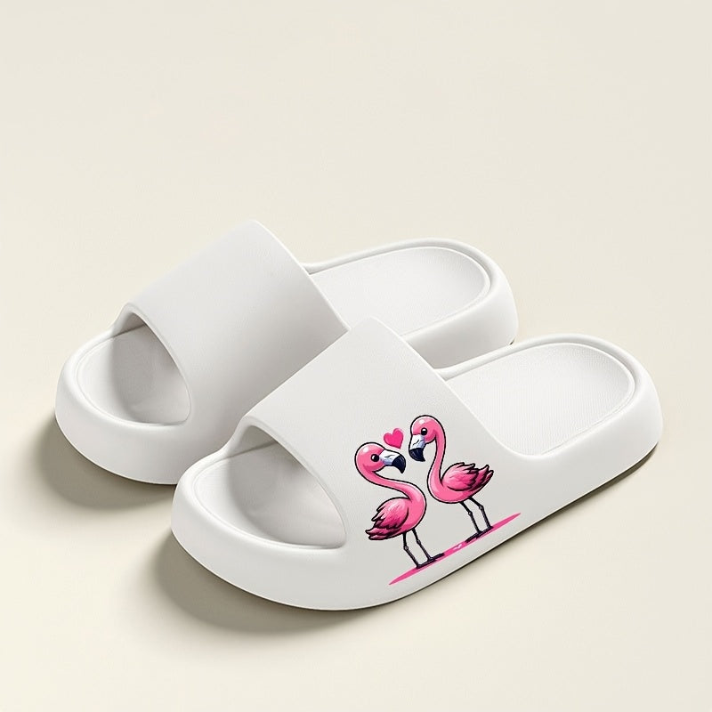 Women's Cute Pink Flamingo EVA Slides - Comfy Thick Sole Indoor Bathroom Shoes, Non-Slip & Odor-Resistant, Elegant Cartoon Design for Summer Home Use