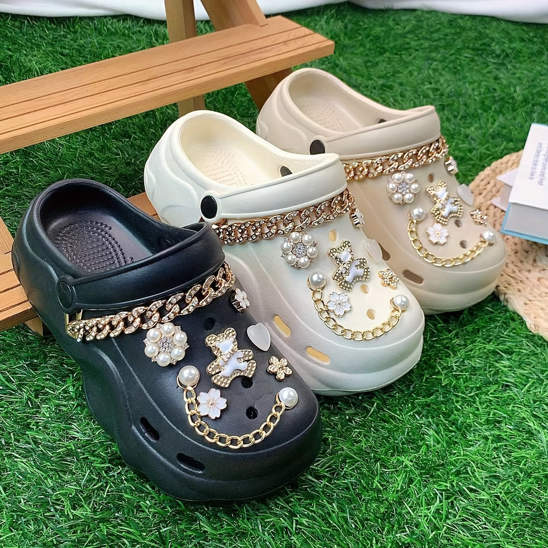 These Women'S Cross-Border EVA Are Stylish And Versatile for Summer, Featuring Double White Bear Decorations And Rhinestone Chains. They Are Perfect for Home, Beach Outings, Or Shopping.