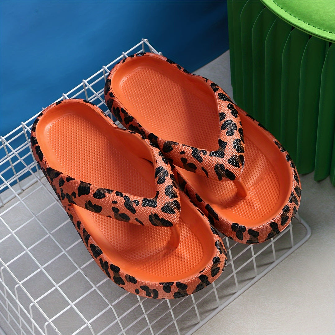 Leopard Print EVA Flip Flops, Fashion Soft Sole Wear-resistant Pillow Slides, Indoor & Outdoor Beach Shoes